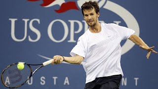 Philipp Petzschner Massive Forehand vs Novak Djokovic 2010 US Open R2 [upl. by Tessy]