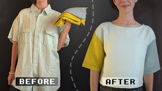 🌸 DIY Thrift Flip Quick Linen ColorBlocked Shirt Transformation 🌸 [upl. by Ejroj]