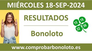 Resultado del sorteo Bonoloto del miercoles 18 de septiembre de 2024 [upl. by Zolnay848]