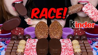 ASMR LEFTOVER DESSERT RACE KINDER CARAMEL MAXI KING PURPLE MANJU STRAWBERRY SHORTCAKE BARS GUMMY [upl. by Yoreel]