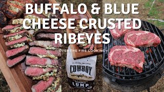 Buffalo and Blue Cheese Crusted Ribeyes Recipe  Over The Fire Cooking shorts [upl. by Glialentn]