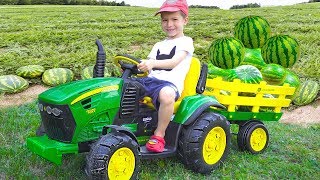 Darius Rides on Tractor \ Kids Pretend Play riding on Truck Toys gathering watermelon [upl. by Prudhoe301]