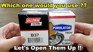 Baldwin Oil Filter B37 vs Purolator Tech Oil Filter TL14477 Oil Filter Cut Open Comparison [upl. by Larimer961]