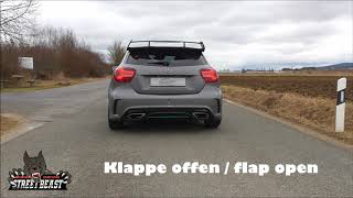 STREETBEAST exhaust by Friedrich Motorsport Mercedes A250 Sport 4matic W176 76mm Klappenanlage [upl. by Mazur]