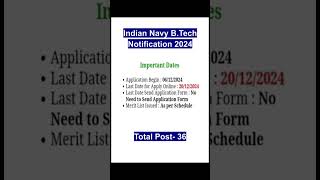 Indian Navy BTech Notification 2024Navy BTech Entry July 2025 applyonline [upl. by Mischa]