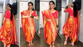 How To Wear Nauvari Saree ✨ Dhoti Style Saree Draping 🥻saree nauvarisaree tutorial dhotistyle [upl. by Yelrebma]