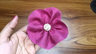 easy fabric flower making flower design frock flower design ideas [upl. by Ayotac]