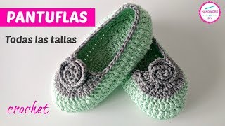 TEJE PANTUFLAS A CROCHET TODAS LAS TALLAS [upl. by Beffrey]