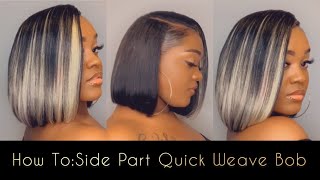 HOW TO SIDE PART QUICK WEAVE BOB HIGHLY REQUESTED  STEP BY STEP HAIR TUTORIAL [upl. by Eiahpets]