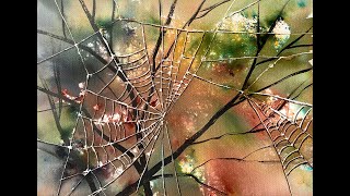 HALLOWEEN SPECIAL SPOOKY Loose Watercolor Cobweb Landscape Painting Brusho amp Ink Demo spiderweb [upl. by Ainoek]