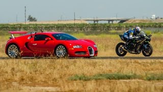 Kawasaki H2R vs Bugatti Veyron Supercar  12 Mile Airstrip Race 2 [upl. by Sirref]