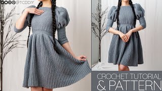 How to Crochet Puff Sleeve Dress  Pattern amp Tutorial DIY [upl. by Jasmin]