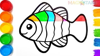 How to draw a Cute Rainbow Clown Fish  Easy Acrylic Painting Magic Stars [upl. by Aleuqahs]