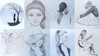 8 easy girl drawing ideas  part 1   Pencil sketch Tutorials  Art Videos [upl. by Haneen]