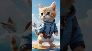 cat surfing🏄‍♀️🏄‍♂️cat cute Olimpitsk [upl. by Oiled129]