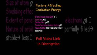 Factors affecting ionization energy Zeff size of atom electronic configuration nature of orbital [upl. by Hussar]