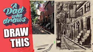 Master 1Point Perspective Drawing an Old Street in Philadelphia [upl. by Ozkum562]