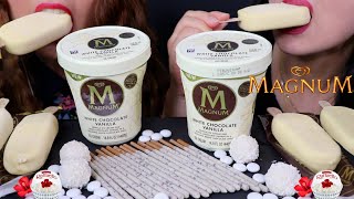 ASMR WHITE CHOCOLATE PARTY MAGNUM ICE CREAM FERRERO CHOCOLATES POCKY 리얼사운드 먹방  KimampLiz ASMR [upl. by Kyl662]