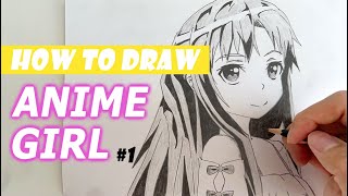 CUTE ANIME GIRL DRAWING  Asuna Yuuki Sword Art Online  Pencil Drawing Tutorial [upl. by Jania441]