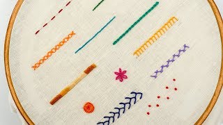 TOP 12 STITCHES IN HAND EMBROIDERY  Tutorial for Beginners [upl. by Sucramed345]