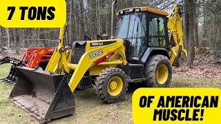 John Deere 310SE backhoe popping stumps [upl. by Atiuqin]