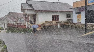 Super extreme heavy rain and strong winds in Indonesian village walk in heavy rain 3 hour to sleep [upl. by Noivart]