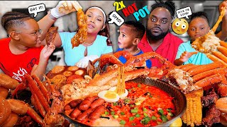 HUGE 2x SPICY KING CRAB LAMB CHOP amp STEAK SEAFOOD HOT POT MUKBANG  QUEEN BEAST FAMILY MUKBANG [upl. by Anniahs230]