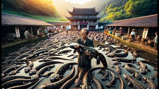 Giant Salamander Farming in China  Harvesting and Processing Salamander Meat [upl. by Annadiana]