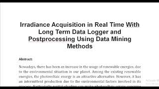 Irradiance Acquisition in Real Time With Long Term Data Logger and Postprocessing Using Data Mining [upl. by Notyep]