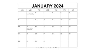 Free Printable January 2024 Calendar Templates With Holidays  Wiki Calendar [upl. by Asiuqram436]