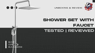 Shower Set with Faucet – Adjustable Shower Rod and Square Rain Shower Head Silver [upl. by Ysdnil645]