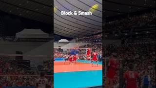 Block And Smash In Volleyball High Level Performance volleyballworld [upl. by Rehposirhc39]