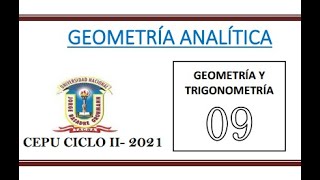 GEOMETRIA ANALITICA CEPUCICLO II VIRTUAL 2021 UNJBG [upl. by Yngiram]