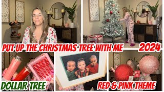 PUT UP THE CHRISTMAS TREE WITH ME  2024DOLLAR TREE RED amp PINK THEME [upl. by Koorb597]