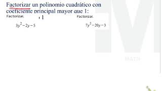 Factorizar un polinomio cuadrático con coeficiente principal mayor que 1 tipo 1 ALEKS [upl. by Annauj422]