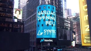 Nasdaq Bell Ringing  Times Square View  Syntec Optics OPTX [upl. by Ylus]