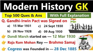 Modern History GK  Top 500 Questions  History Gk  Modern history mcq for Competitive exams [upl. by Farra553]