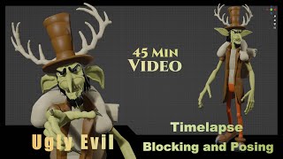 45 Min Timelapse blocking and posing a ugly evil in Blender with BlockSurfaces addon [upl. by Ecire]