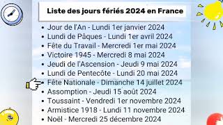 Liste des jours fériés pendant lannée 2024 en France [upl. by Ellene]