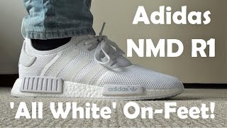 OnFeet Look Adidas NMD R1 Runner Mesh All White [upl. by Ennairoc101]