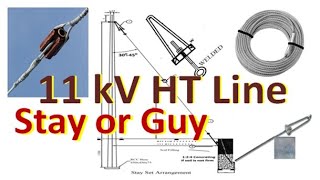 HT LT line stay arrangement anchor rod plate stay wire egg insulator turn buckle thimble bow [upl. by Katushka]