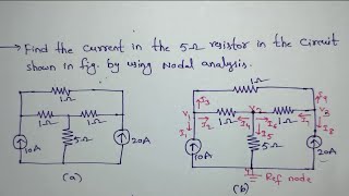 Find the current in the 5 ohm resistor using nodal analysisin Telugunetwork analysisdiploma [upl. by Aihseket]