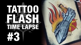 How to paint tattoo flash  Tattoo Flash Time lapse 3  Dark Souls Estus Flask [upl. by Leonie]