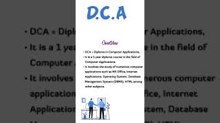 DCA Full Information  DCA kya hai  DCA ki jaankari  Diploma In Computer Application  shorts [upl. by Dikmen352]