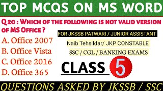 Computer MS Word MCQs For Jkssb Exams Jkp Constable junior assistant Patwari NT SSC CGL exam [upl. by Ayisan]