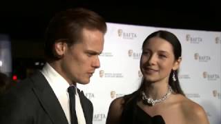 Outlander  Interview  Sam amp Cait celebrate the crew BAFTA [upl. by Atiuqrehs]