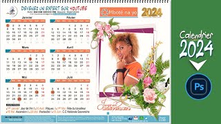 Comment faire un calendrier 2024 sur Photoshop Tuto Photoshop en français [upl. by Usanis]