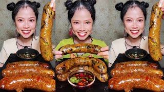 ASMR  chinese spicy rice noodle rolls with vegetable sausages  spicy food mukbang eating show [upl. by Aynna]