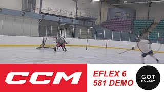 CCM EFlex 6 Goalie Pads 581 Catcher Blocker Demo On Ice Review Got Hockey [upl. by Sina782]