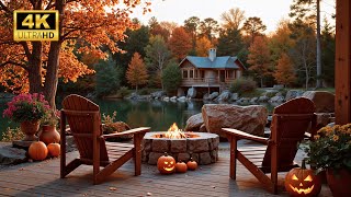 Autumn Serenity by the Lake Warm Fire Pit Pumpkins and Soothing Nature Sounds [upl. by Briny6]